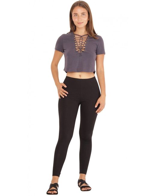 PUREWONDER Black Crop-Top Kurzarm Shirt mit V-Ausschnitt dr7 Jersey