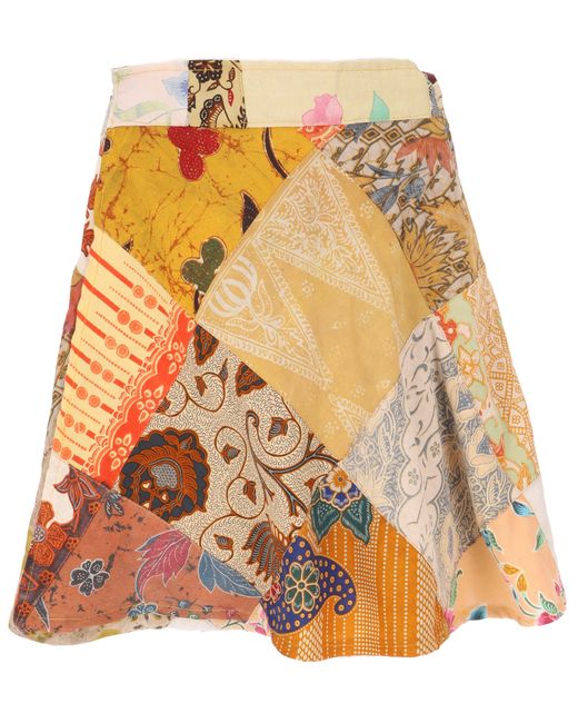 Guru-Shop Orange Minirock Weit schwingender Patchwork Wickelrock,.. alternative Bekleidung