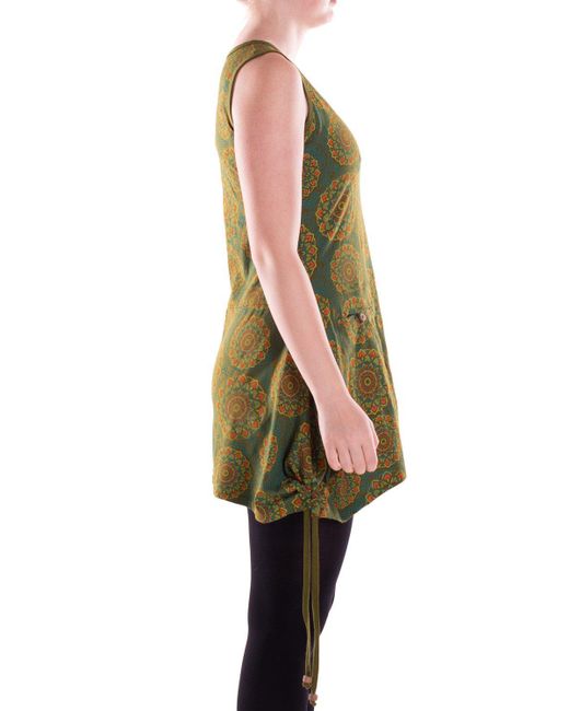 Vishes Green Sommerkleid Mini-Kleid Baumwolle geometrisches Muster mit Taschen Alternative Bekleidung