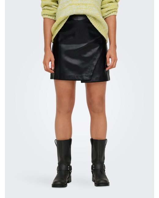 ONLY Black Lederimitatrock ONLZETA HW FAUX LEA SKIRT CC PNT mit Wickeloptik