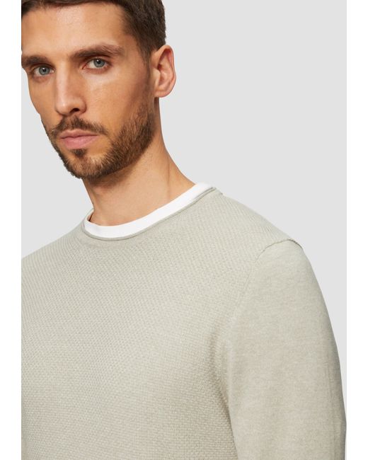 S.oliver Strickpullover mit Strukturmix und Logo-Patch Rippblende in Natural für Herren