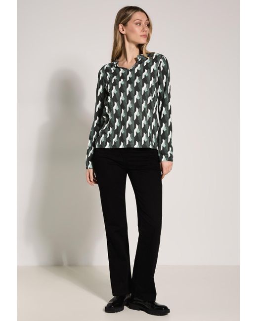 Cecil Gray Langarmshirt mit geschlitztem Rundhalsausschnitt