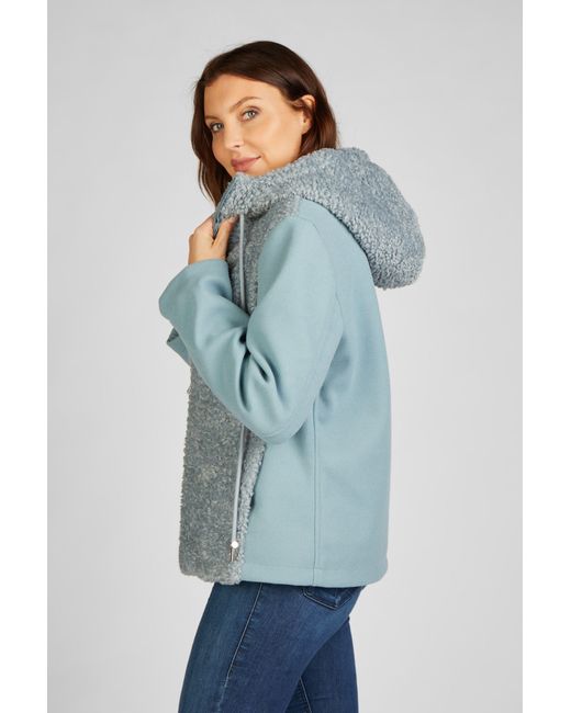FUNK SINCE 1776 Blue Fellimitatjacke Kurzjacke im Curlylamm-Look mit Kapuze