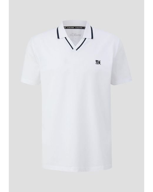 S.oliver Kurzarmshirt Poloshirt aus Baumwollmix mit Logo-Detail Rippblende in White für Herren