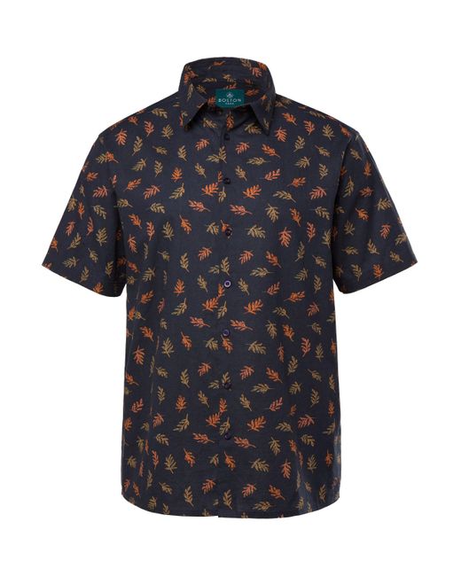 Boston Park Kurzarmhemd Leinenmix-Hemd Halbarm Alloverprint in Black für Herren