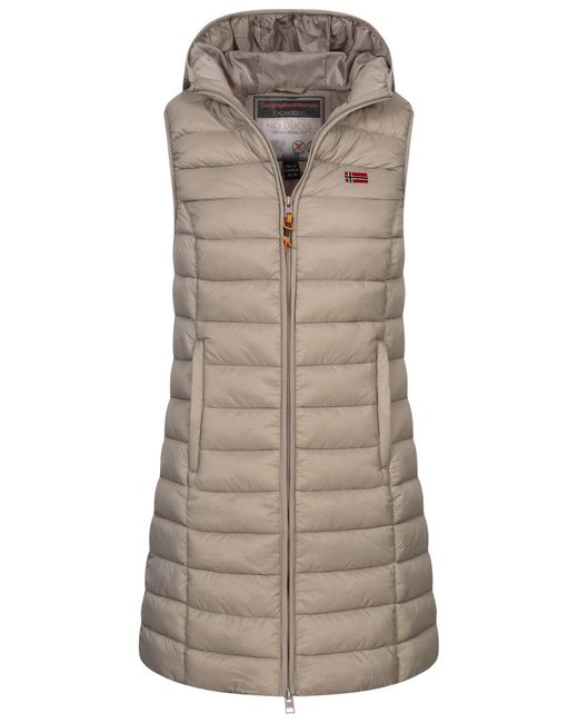 GEOGRAPHICAL NORWAY Brown Steppweste Stepp weste Kapuze Übergangs Herbst Frühling Windbreaker Lang