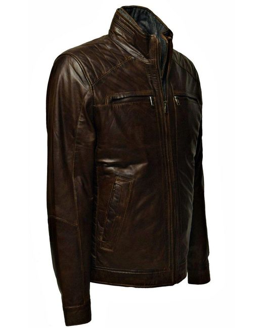 Levinsky Furs Lederjacke Smart Westeineinsatz, Braun, weiches Lammnappa Leder in Brown für Herren
