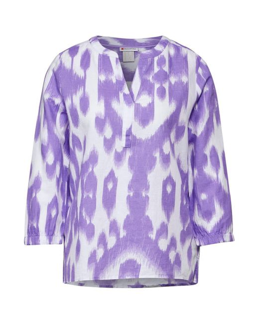 Street One Purple Blusenshirt LS_Printed splitneck blouse w