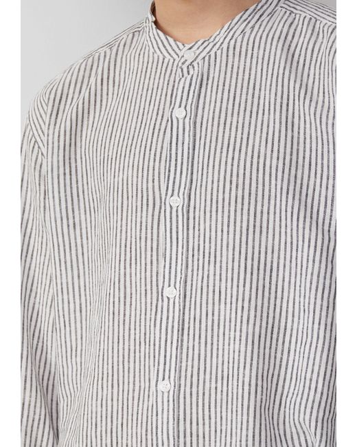 QS Langarmhemd Regular Fit: Gestreiftes Leinnemix-Hemd mit Krempelärmeln in Gray für Herren