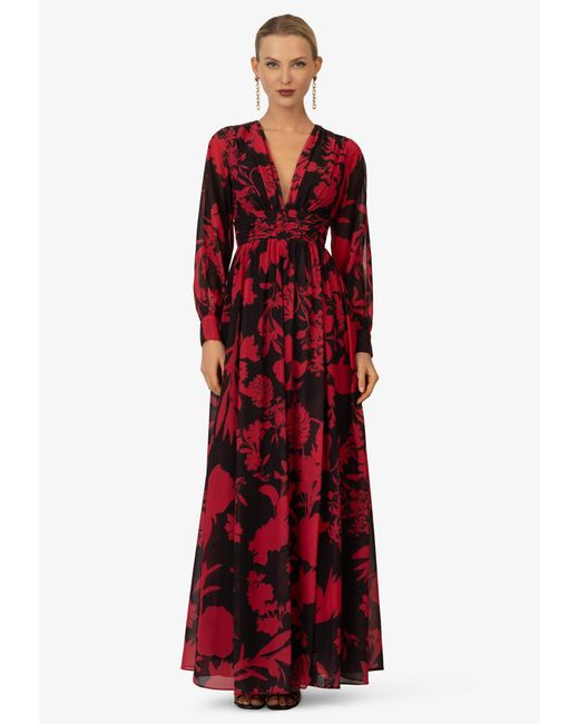 Kraimod Red Abendkleid mit V-Ausschnitt und langen Ärmeln