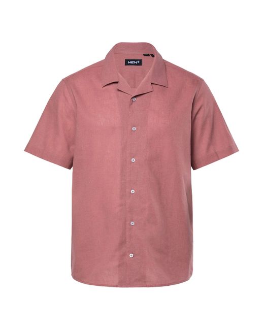 Men Plus Plus Kurzarmhemd Men+ Leinenmix-Hemd Halbarm Cubakragen Cuba Fit in Pink für Herren
