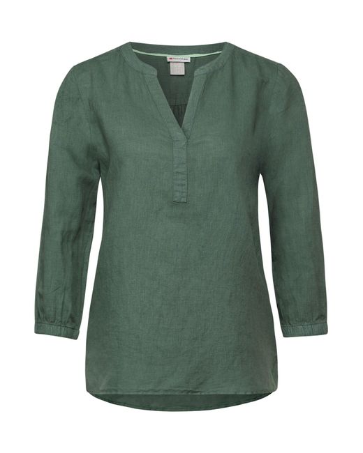 Street One Green Langarmbluse LS_Solid Splitneck blouse w ga