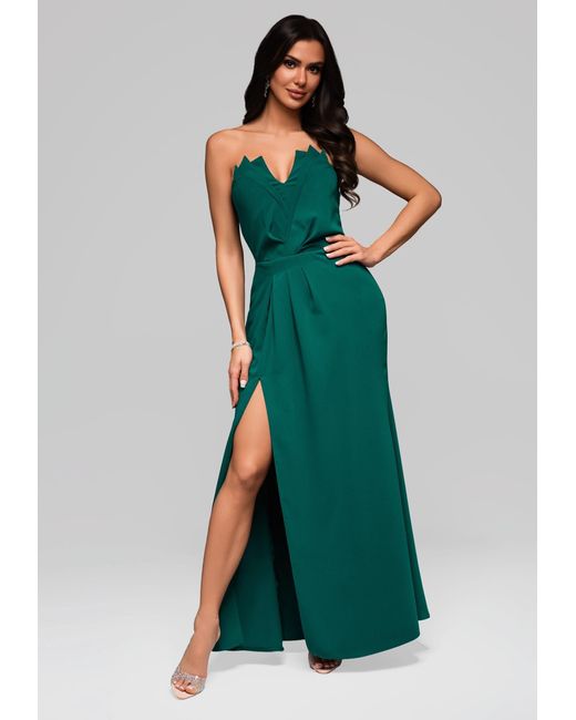 Ombre Green Trägerloses Abendkleid mit Schlitz
