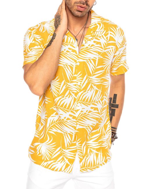 Redbridge Kurzarmhemd mit Palmen-Print – Reverskragen, Sommerhemd in Yellow für Herren