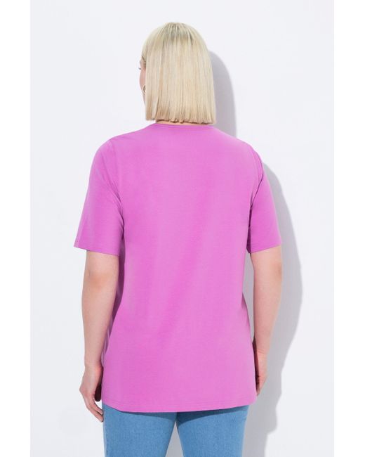 Ulla Popken Pink T-Shirt A-Linie Carré-Ausschnitt Halbarm