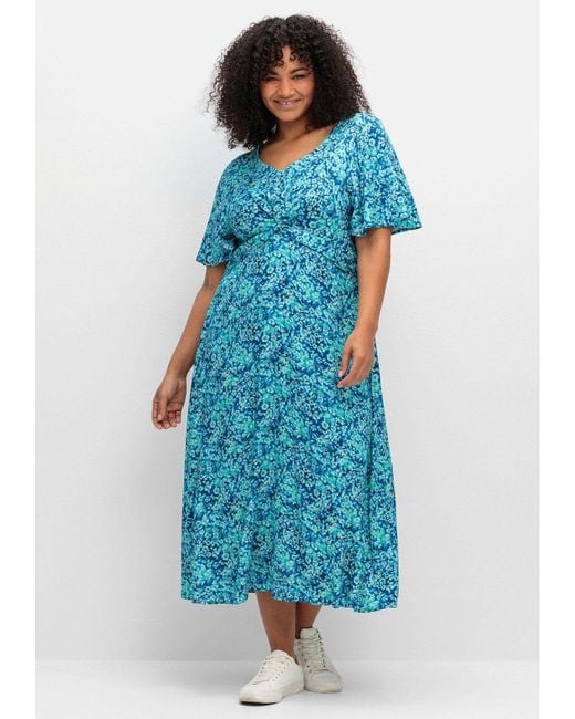 Sheego Blue Sommerkleid Große Größen mit Knotendetail in der Taille