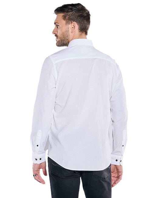 emilio adani Langarmhemd Langarm-Hemd aus Seersucker in White für Herren