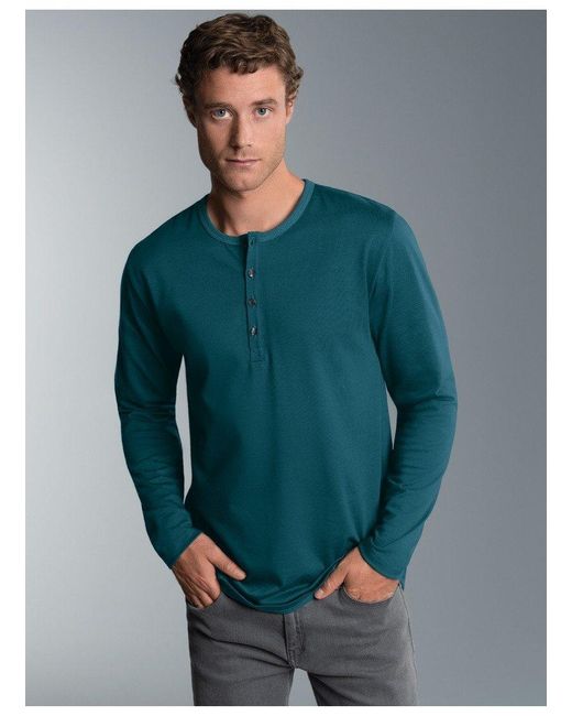 Trigema Longsleeve Langarmshirt mit Knopfleiste (1-tlg) in Blue für Herren