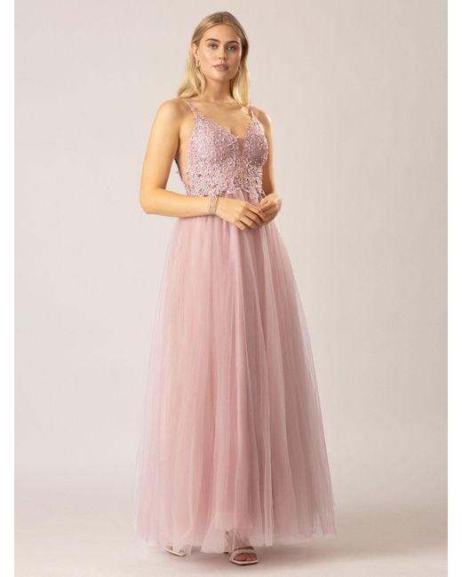 Apart Pink Abendkleid aus hochwertigem Polyester Material mit Blütenspitze