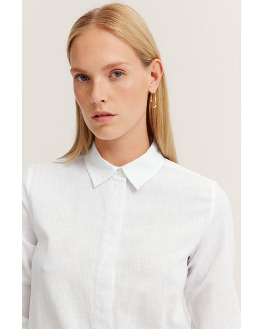 Bugatti White Hemdbluse aus Baumwoll-Leinen-Mix