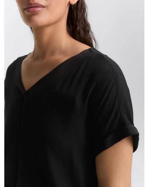 Tom Tailor Black Kurzarmbluse Loose Fit Bluse mit V-Ausschnitt