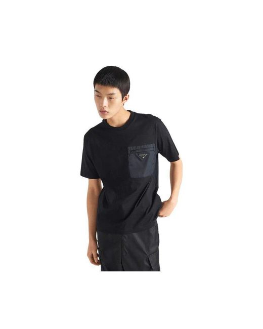 Prada Print- Black Re-Nylon and jersey T-shirt für Herren