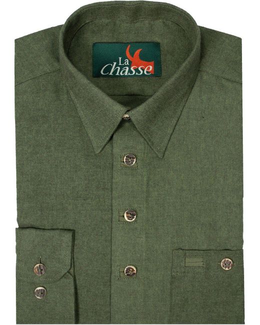 La Chasse ® Outdoorhemd Holzfällerhemd Flanellhemd mit 1 geknöpften Brusttasche Jagdhemd NEU in Green für Herren