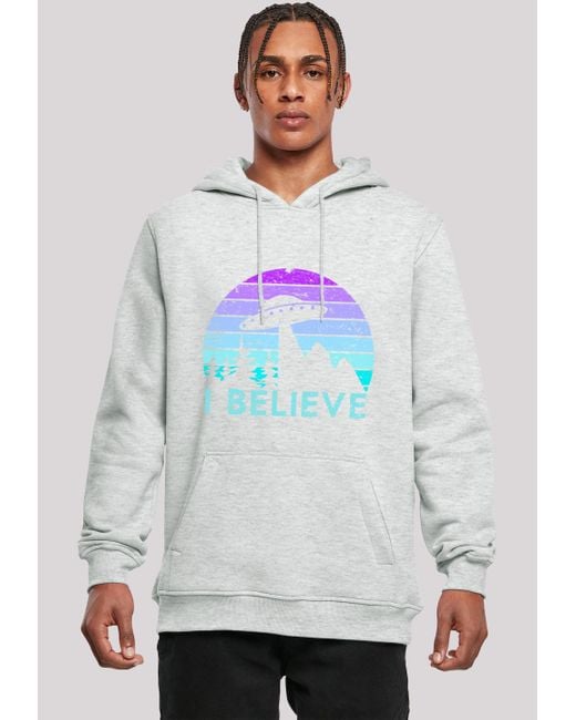 F4NT4STIC Kapuzenpullover I BELIEVE UFO Alien Raumschiff Retro Premium Qualität in Gray für Herren