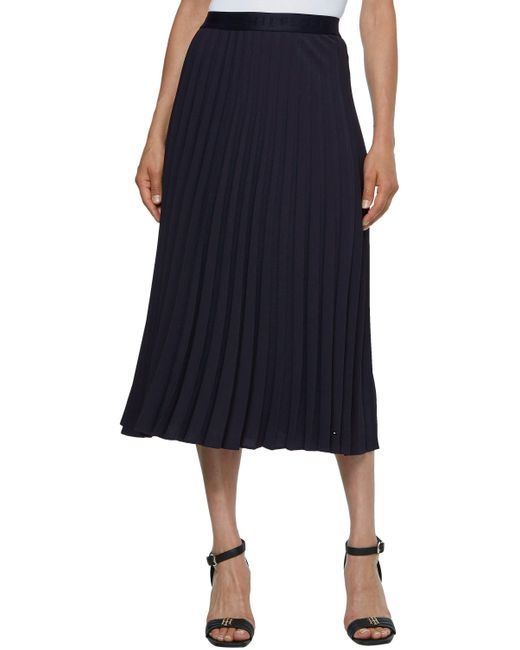 Tommy Hilfiger Blue Plisseerock FLUID TWILL PLEATED MIDI SKIRT Webrock mit Markenlabel