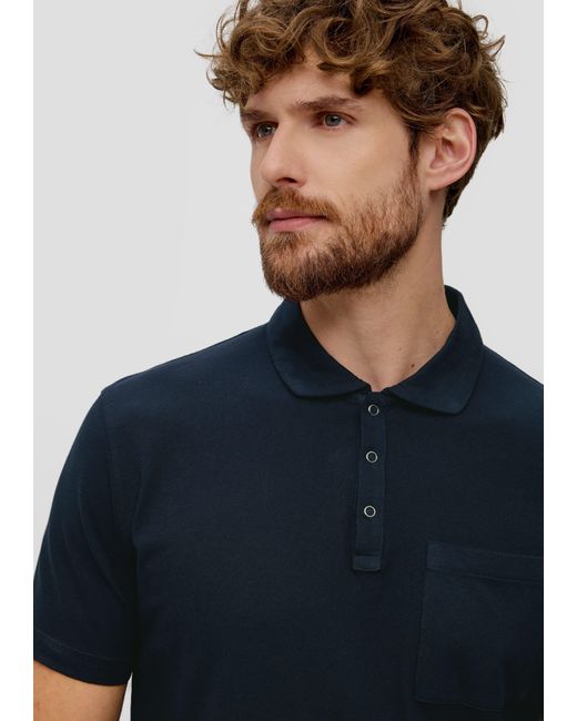 S.oliver Kurzarmshirt Poloshirt mit Brusttasche Blende, Label-Patch in Blue für Herren