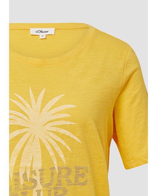 S.oliver Yellow Kurzarmshirt Print-T-Shirt mit Flammgarnstruktur im Relaxed Fit
