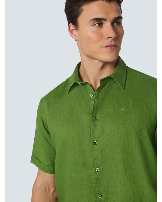 No Excess Freizeithemd - Leinenhemd - Hemd Kurzarm Leinen einfarbig in Green für Herren