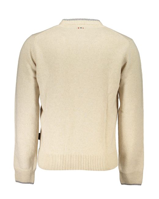 Napapijri Strickpullover Beiger -Pullover mit Stickerei und Kontrastdetails – Regular F in Natural für Herren