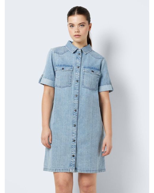 Noisy May Blue Shirtkleid Kurzes Denim Jeanskleid Oversize Kurzarm Hemd Design
