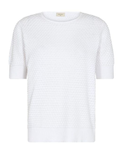 Freequent White Kurzarmpullover FQDODO-PU-DOTTIE-SS mit schöner Struktur