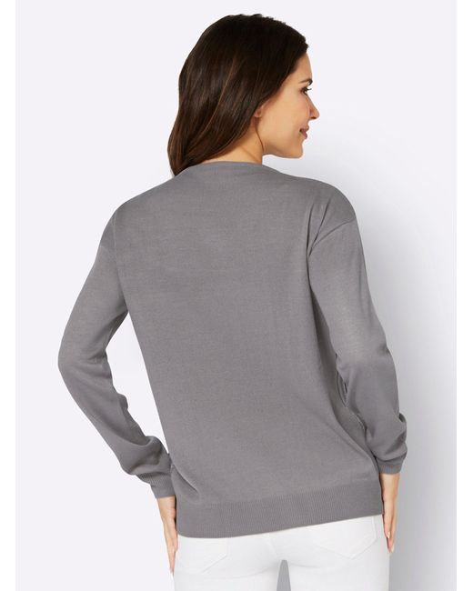 Sieh an! Gray Strickpullover V-Ausschnitt-Pullover