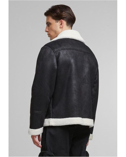 Urban Classics Lederjacke Shearling Biker Jacket in Black für Herren