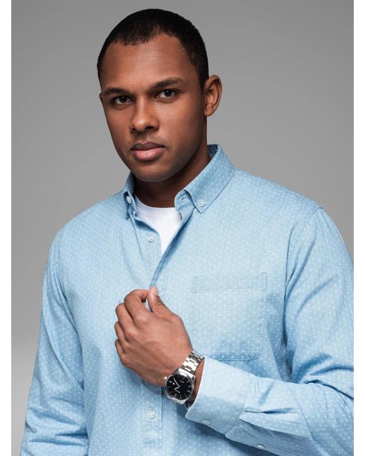 Ombre Langarmhemd Gemustertes hemd aus dünnem Denim mit Tasche in Blue für Herren