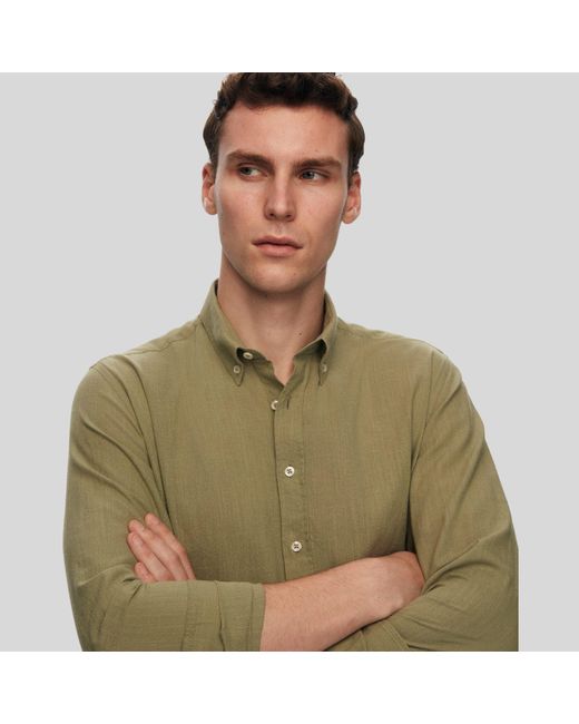 D'S Damat ' Businesshemd Hemd in Leinenoptik, langärmelig, einfarbig, klassisches Hem in Green für Herren