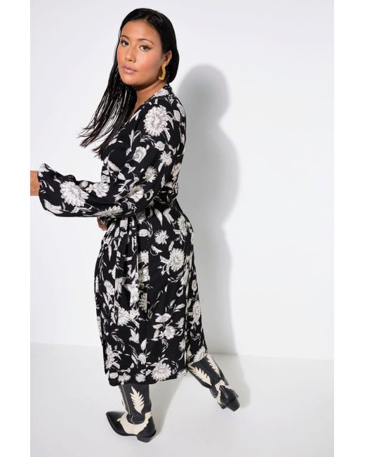 Studio Untold Black Maxikleid Maxi-Wickelkleid Straight Shape Flowerprint