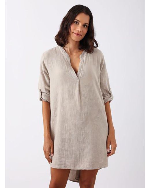 Zwillingsherz Natural Kurzarmbluse Tunika "Rom" mit verlängerter Rückenpartie, V-Neck und Turn-Up Ärmel