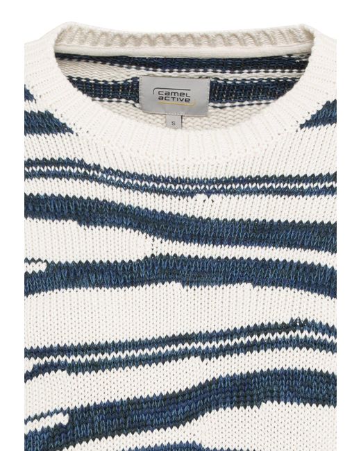 Camel Active Blue Intarsien Strickpullover aus reiner Baumwolle