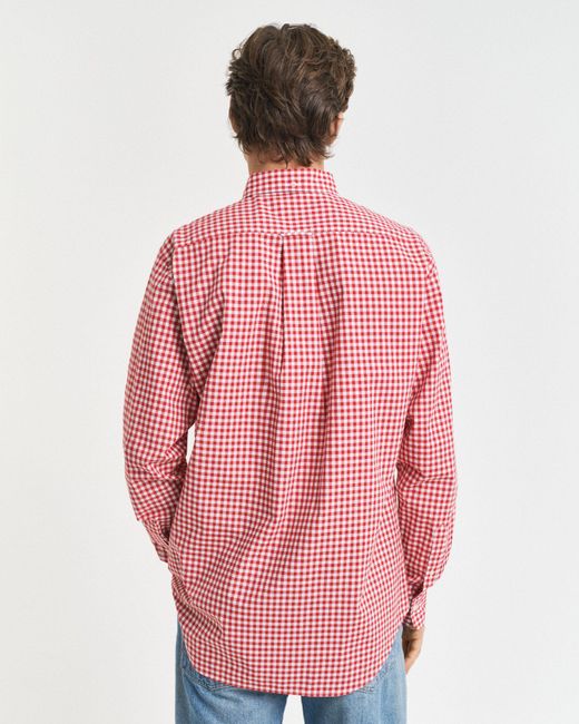 Gant Langarmhemd REG POPLIN GINGHAM SHIRT mit Logostickerei auf der Brust in Pink für Herren