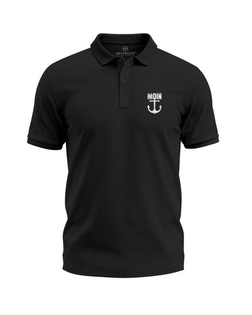 Neverless Poloshirt MOIN Anker – Kurzarm Polohemd aus mit Print in Black für Herren