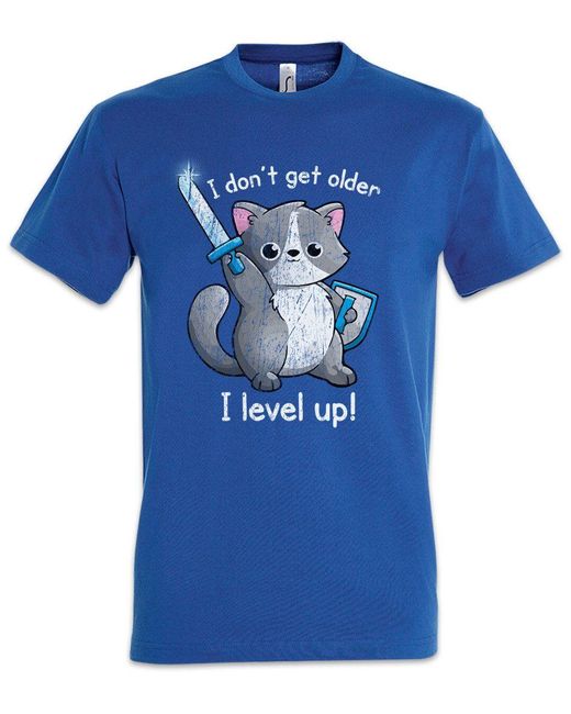 Urban Backwoods Print- Don' Get Older I Level Up T-Shirt Cat Katze Katzen Liebe in Blue für Herren