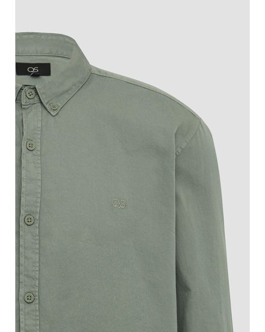 QS Langarmhemd Regular Fit: Gewaschenes Twillhemd mit Logostickerei Waschung in Green für Herren