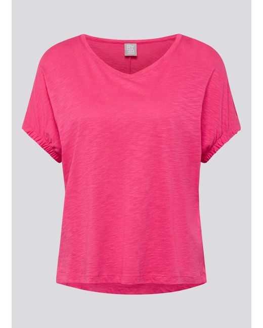 Rabe Pink Print- Basic T-Shirt mit V-Ausschnitt