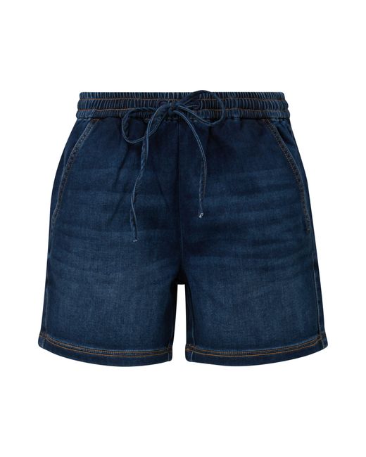 QS Blue Shorts Jeans-Short / Mid Rise / Elastikbund Label-Patch