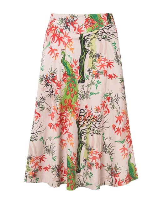 Ulla Popken Orange Midirock Rock floraler Druck A-Linie Komfortbund Taschen