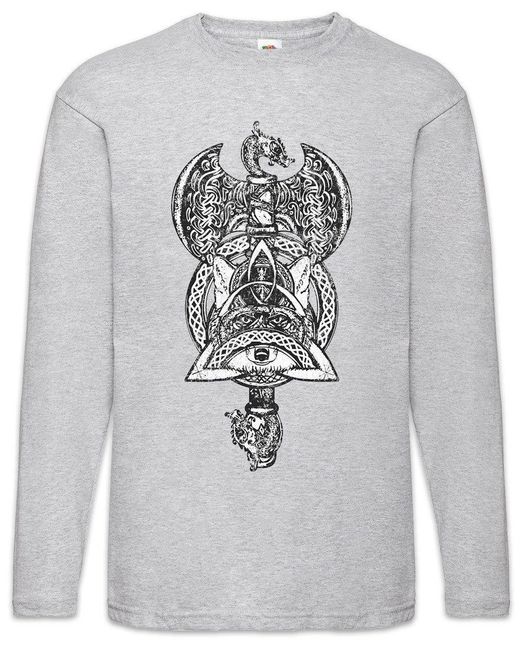 Urban Backwoods Langarmshirt 's Hammer Fox Langarm T-Shirt Mjölnir Fuchs Runen Vikings Runes in Gray für Herren